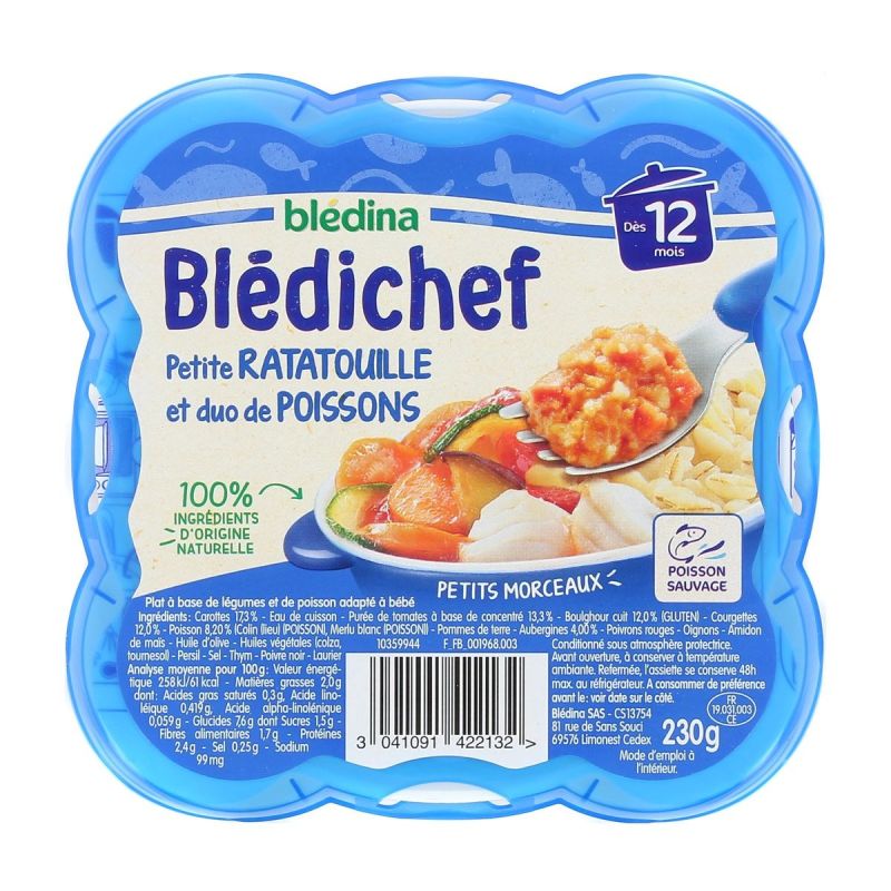 Blédina Blédichef Plat Bébé Dès 12 Mois Petite Ratatouille & Duo De Poissons : La Barquette 230G