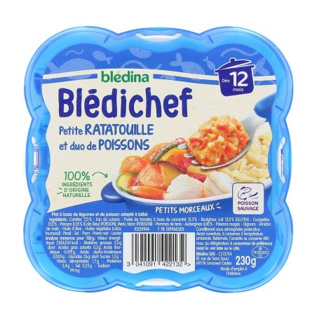 Blédina Blédichef Plat Bébé Dès 12 Mois Petite Ratatouille & Duo De Poissons : La Barquette 230G
