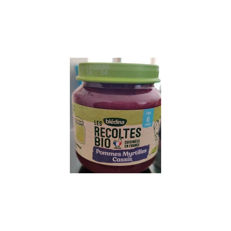 Bledina 2X130G Dessert Bébé Pomme Myrtilles Cassis Bio