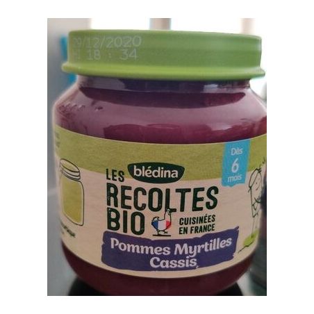 Bledina 2X130G Dessert Bébé Pomme Myrtilles Cassis Bio