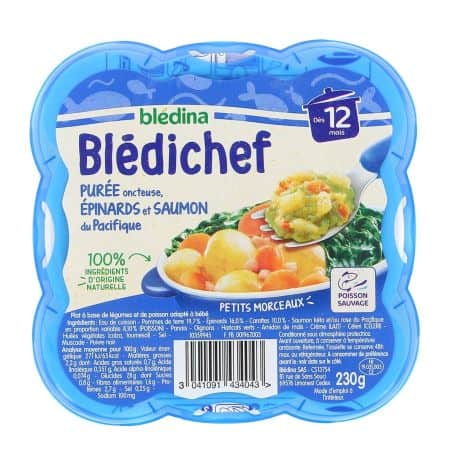 Blédina Blédichef Plat Bébé Dès 12 Mois Purée Onctueuse, Épinards & Saumon : La Barquette De 230G