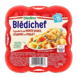 Blédina Blédichef Plat Bébé Dès 15 Mois Cassolette De Patate Douce, Légumes Et Poulet : La Barquette 250G