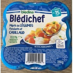Blédina Blédichef Plat Bébé Dès 15 Mois Mijoté De Légumes Fondants Et Cabillaud : La Barquette 250G