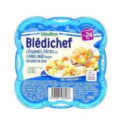Blédina Blédichef Plat Bébé Dès 24 Mois Légumes, Pâtes Et Cabillaud Façon Beurre Blanc : La Barquette De 250G