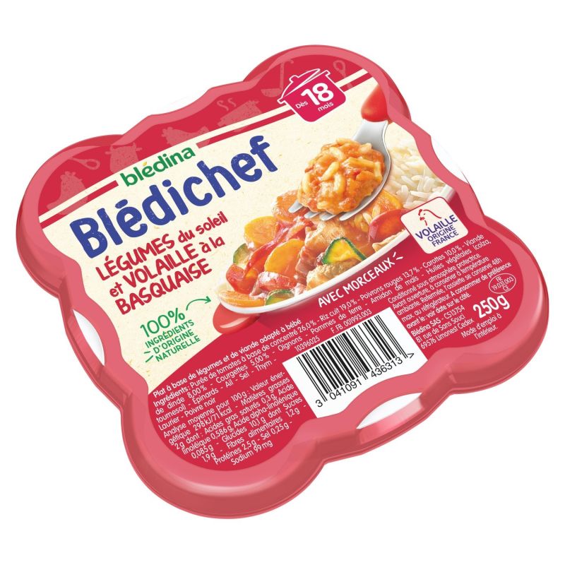 Blédina Blédichef Légumes Du Soleil Et Volaille À La Basquaise Dès 18 Mois Assiette 250 G