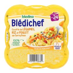 Blédina Blédichef Plat Bébé Dès 24 Mois Cocotte De Légumes Riz Et Poulet Au Curry Doux : La Barquette 250G