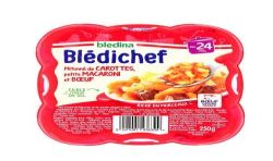 Blédina Blédichef Plat Bébé Dès 24 Mois Mitonné De Carottes, Petits Macaroni & Bœuf : La Barquette 250G