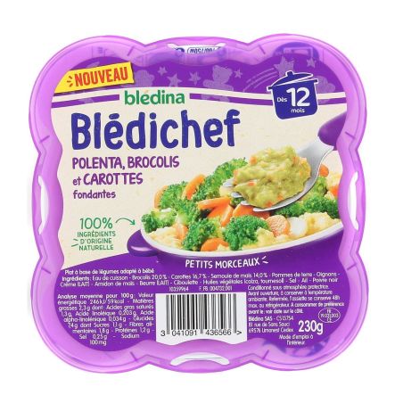 Blédina Blédichef Plat Bébé Dès 12 Mois Polenta Brocolis Et Carottes Fondantes : La Barquette De 230G