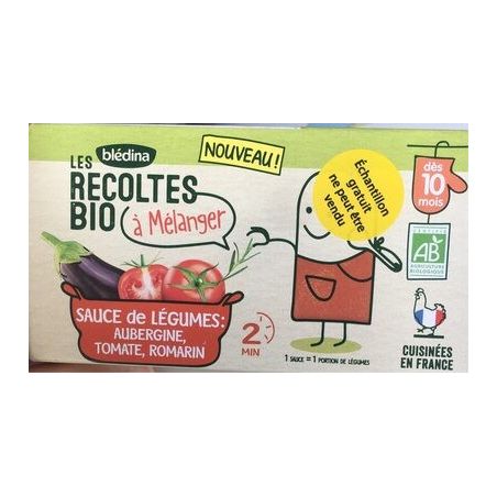 Blédina Les Récoltes Bio Repas Bébé Dès 10 Mois Sauce De Légumes Aubergine, Tomate, Romarin, Le Lots 2 Briques 150G