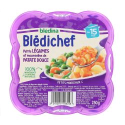 Blédina Blédichef Plat Bébé Dès 15 Mois Petits Légumes, Mousseline De Patate Douce, La Barquette 250G