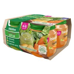 Blédina Pots 2 Carottes, 1 Haricots Verts, Epinards Dès 4/6 À 36 Mois Pack De 130 G X 4 - 520