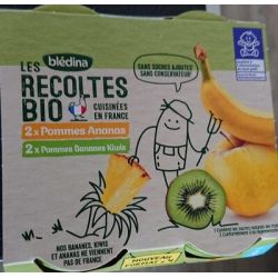 Blédina Les Récoltes Bio Dessert Bébé Dès 6 Mois Pomme Ananas & Banane Kiwi : Le Lot De 4 Pots 130G