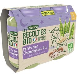 Blédina Les Récoltes Bio Petits Pois Champignons Riz Dès 8 Mois Pack De 200 G X 2 - 400