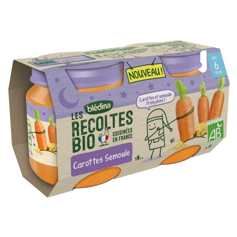 Blédina Les Récoltes Bio Carottes Semoule Dès 6 Mois : Pack De 130 G X 2 - 260