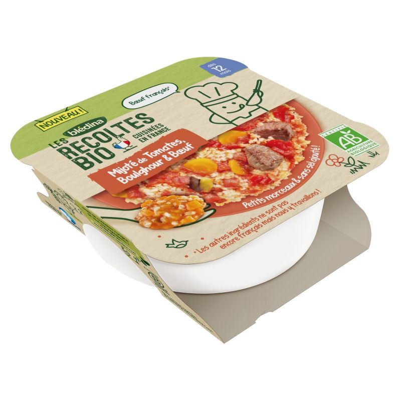 Blédina Les Récoltes Bio Mijoté De Tomates, Boulghour & Bœuf Dès 12 Mois : Assiette 230 G