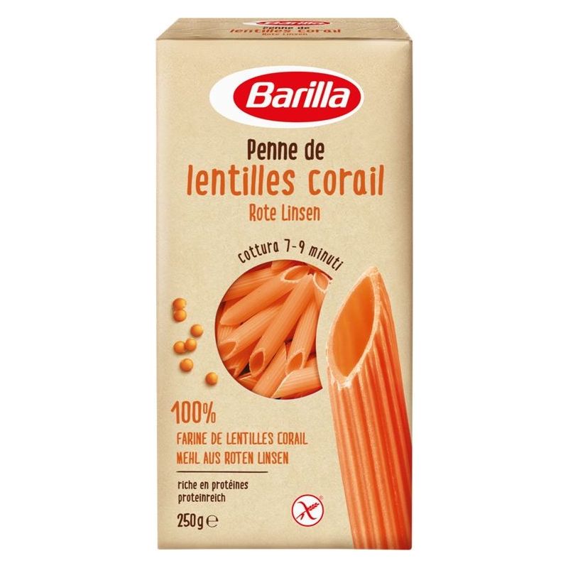 Barilla Penne 100% Farine De Lentilles Corail Sans Gluten : La Boite 250 G