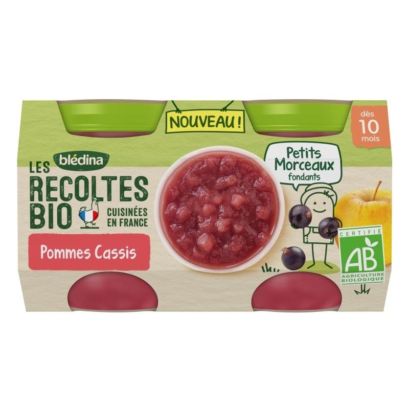 Blédina Les Récoltes Bio Compotée Avec Morceaux Pommes Cassis 2X130G
