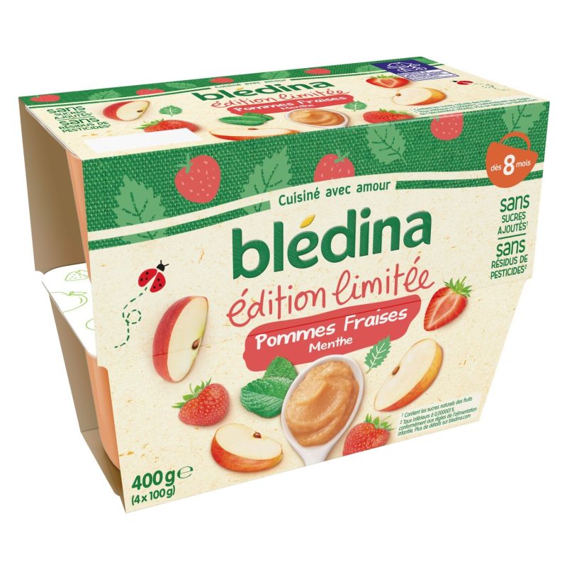 Blédina Dessert Bébé Dès 8 Mois Fraises & Pomme Coupelles Fruits : Le Lot De 4 Pots 100G