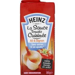 Heinz Sauce Tomate Cuisinée Ail & Oignon Sans Sel Et Sucres Ajoutés : La Brique De 350G