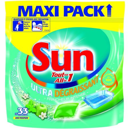 Sun 33 Capsules Lave Vaisselle Tout En 1 Ultra Degraissant Fraicheur