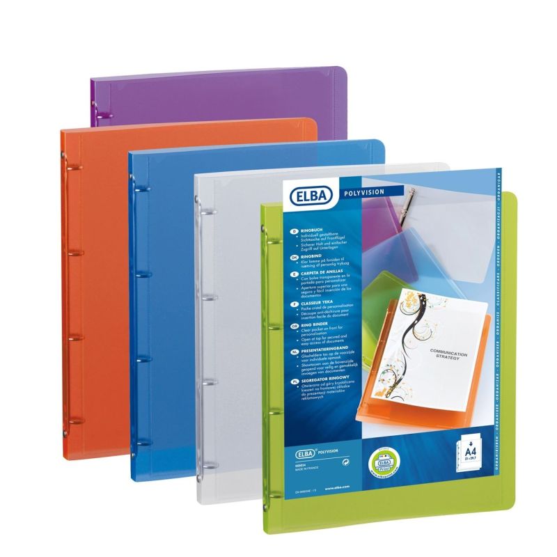 Oxford Elba Polyvision Classeur À Anneaux A4 Bleu/Rose/Violet/Vert D30