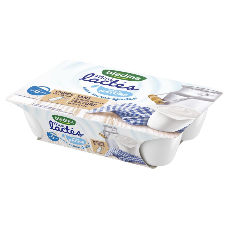 Blédina Les Mini Lactés Nature, Sans Sucres Ajoutés De 6 À 36 Mois : Les 6 Pots De 55 G - 330 G