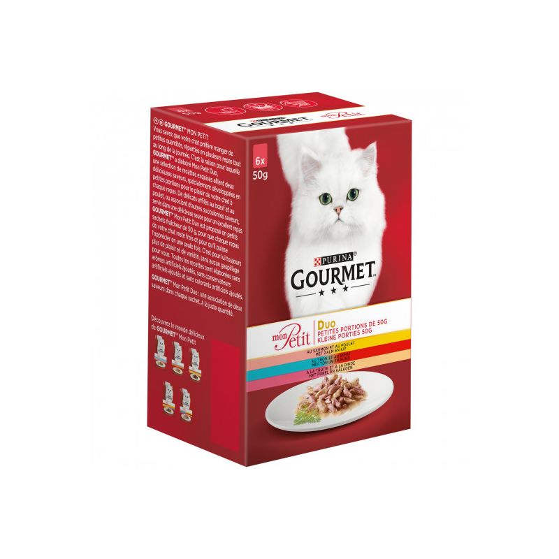 Gourmet Mon Ptit Duo Saumon-Poulet, Thon-Boeuf, Truite-Dinde 6X50G