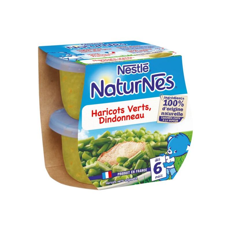 Naturnes Plats bébé dès 6 mois, haricots verts/dindonneau : les 2 pots de 200 g