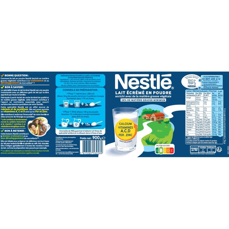 Nestlé lait écrémé en poudre 900g