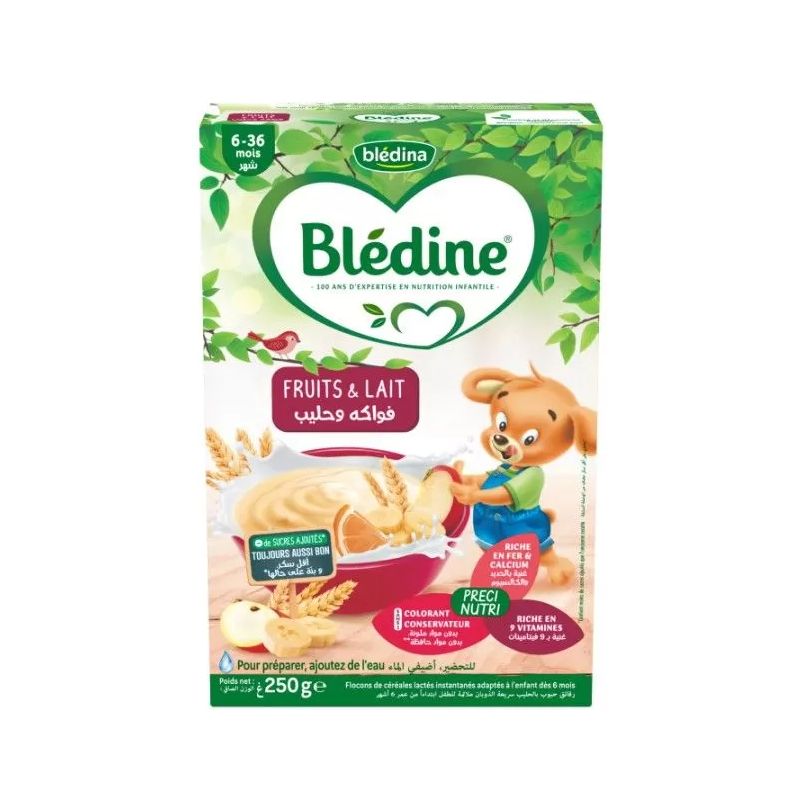 Blédina Blédine Flocons de Céréales Lactées dés 6-36M Fruits & Lait 250G
