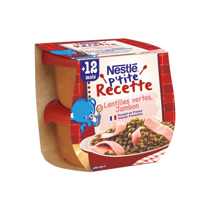 Nestlé Plats Bébé 12+ Mois, Lentilles Vertes Jambon : Les 2 Pots De 200G