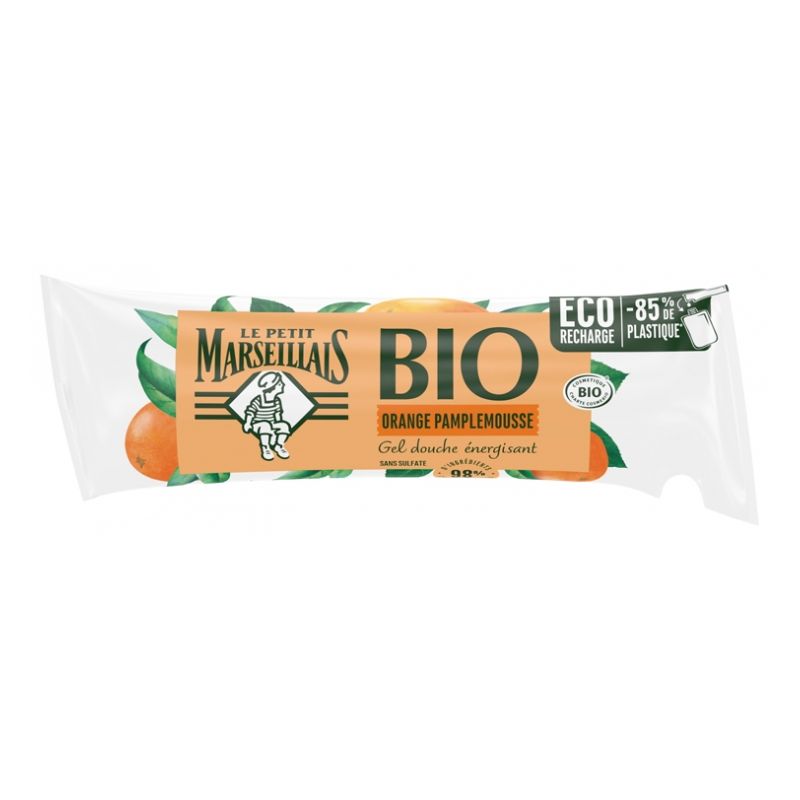 Le P'Tit MarseiL'Ais Berligot Orange Grapefruit Energizing Organic Shower Zel Refill: 250mL refill