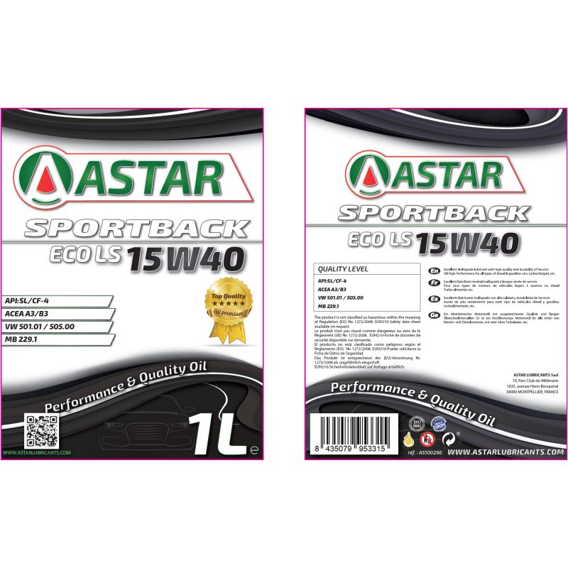 Astar Sportback Eco 15W40 Sl - 1L