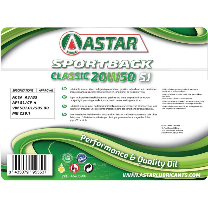 Astar Sportback Classic 20W50 Sj - 4L