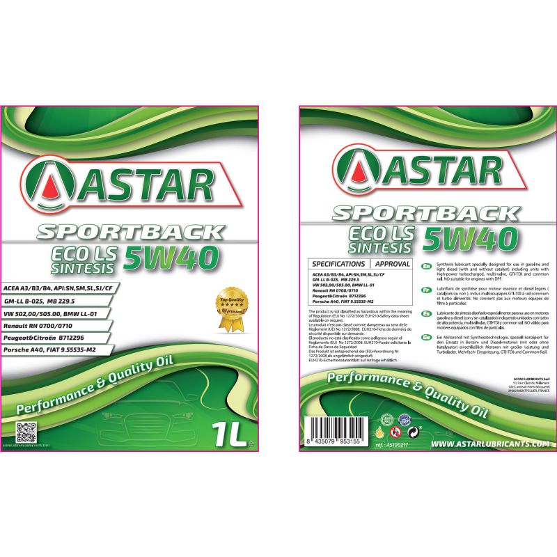 Astar Sportback Eco Ls Sintesis 5W40 - 1L