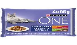 Purina One Spécial Chat À L'ApP'Tit Difficile - Effilés En Sauce : Poulet-Boeuf, Dinde-Canard 4X85G