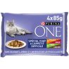 Purina One Spécial Chat À L'ApP'Tit Difficile - Effilés En Sauce : Poulet-Boeuf, Dinde-Canard 4X85G