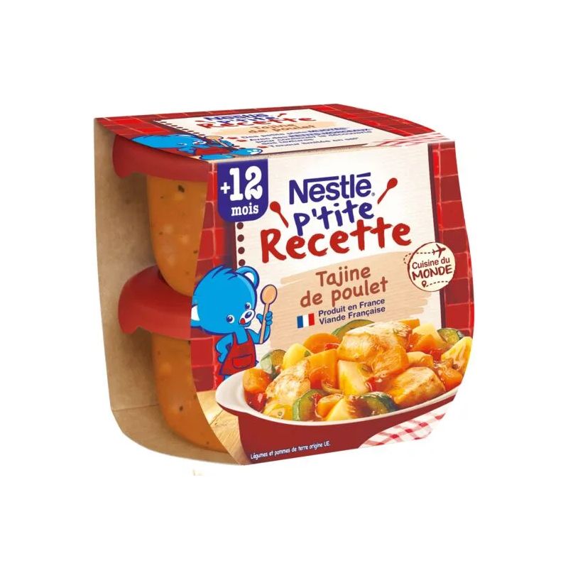 Nestlé Repas bébé dès 12 mois tajine de poulet P'Tite Recette : le lot de 2 pots de 200g