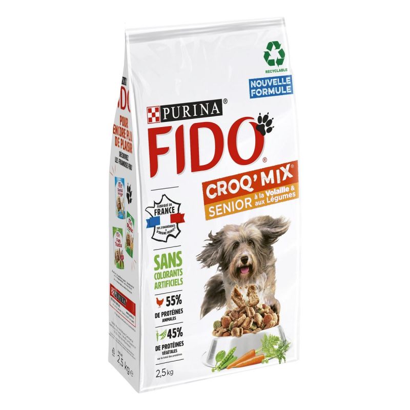 Purina Senior - Fido croq'mix croquettes volaille et légumes pour chien sénior 2,5kg