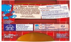 Nestlé Plat bébé dés 8 mois, P'Tits légumes poulet au lait de coco P'Tite Recette : le lot de 2 plats de 200g
