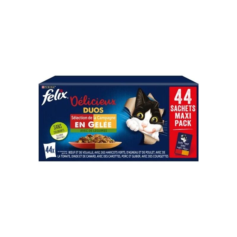 Felix Pâtée Pour Chat Gelée De Bœuf Au Légumes : Le Lot De 44 Sachets De 85G