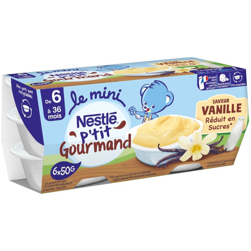 Nestlé Desserts Bébé 6+ Mois P'Tit Gourmand Vanille : 6 Pots De 50 G