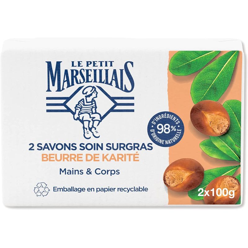 Le Petit Marseillais Savons Soin Surgras Beurre de Karité Main et Corps : les 2 savons de 100g
