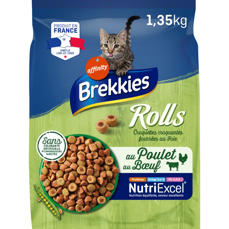 Brekkies Croquette pour chat rolls foie poulet et bœuf : le sac de 1.35kg