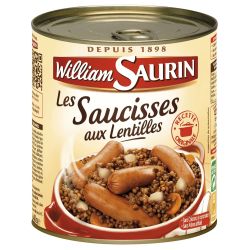 William Saurin Plat Cuisiné Saucisses Lentilles : La Boite De 840 G