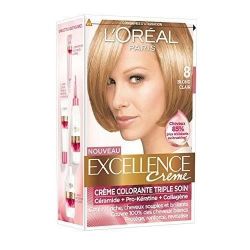 L'Oréal Paris Excellence Crème Coloration Permanente Triple Soin 100% Couverture Cheveux Blancs Nuance 8 Blond Clair