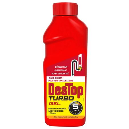 Destop Déboucheur Gel Turbo 5 Minutes : Le Flacon De 500 Ml