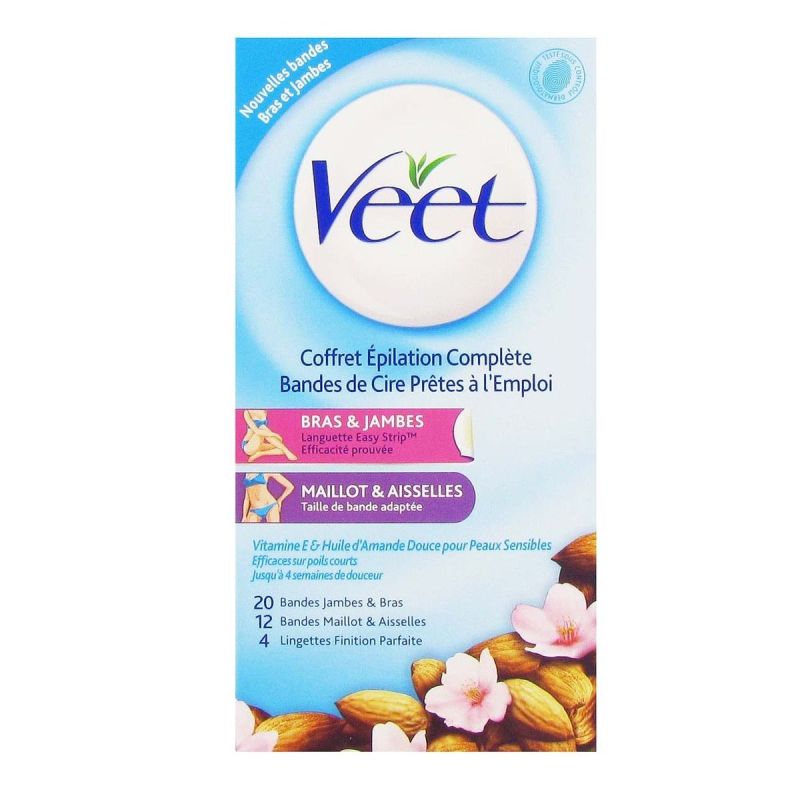 Veet Bandes De Cire Peaux Sensibles : Les 32 + 4 Lingettes