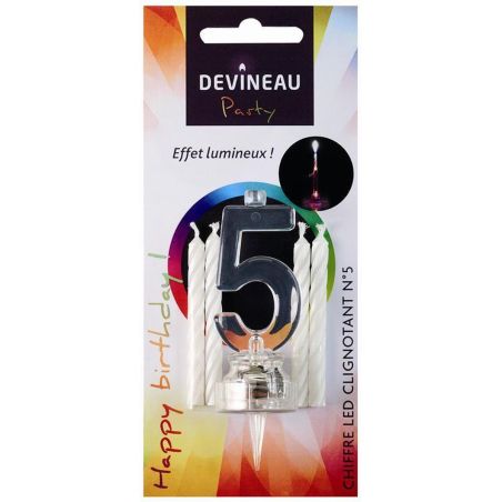 Devineau Chiffre Plastique Avec Led Et 4 Bougies - N°5