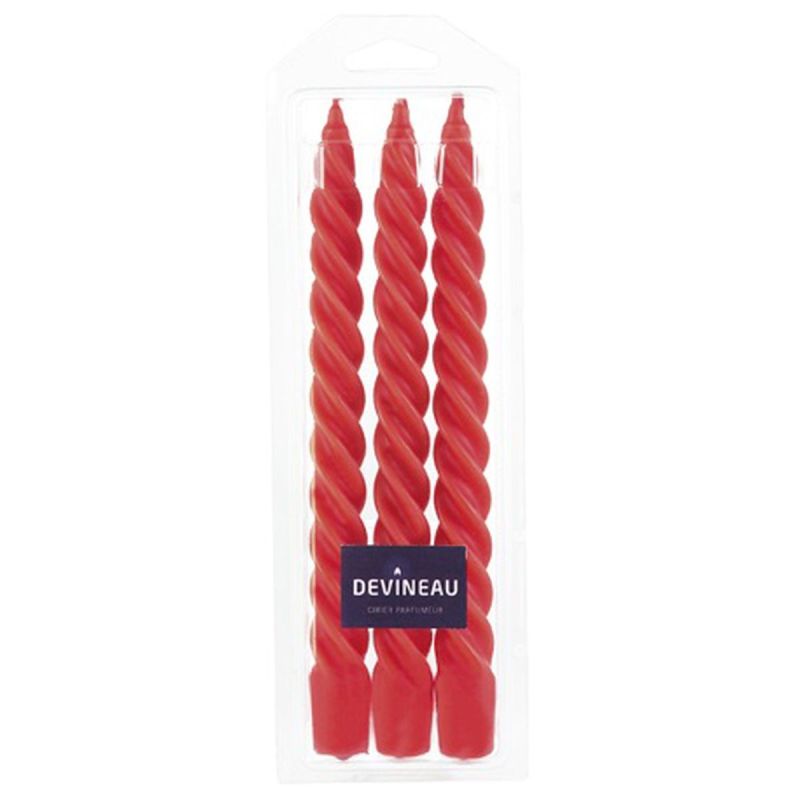 Devineau 3 Bougies Torsadees Rouge